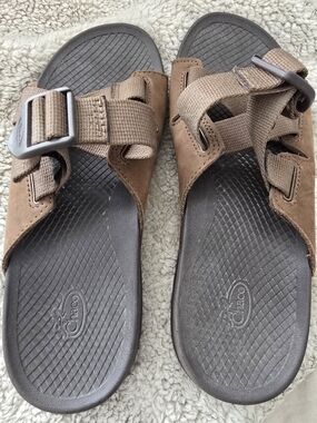 Chaco Brown Suede Slide Sandals with Adjustable Straps